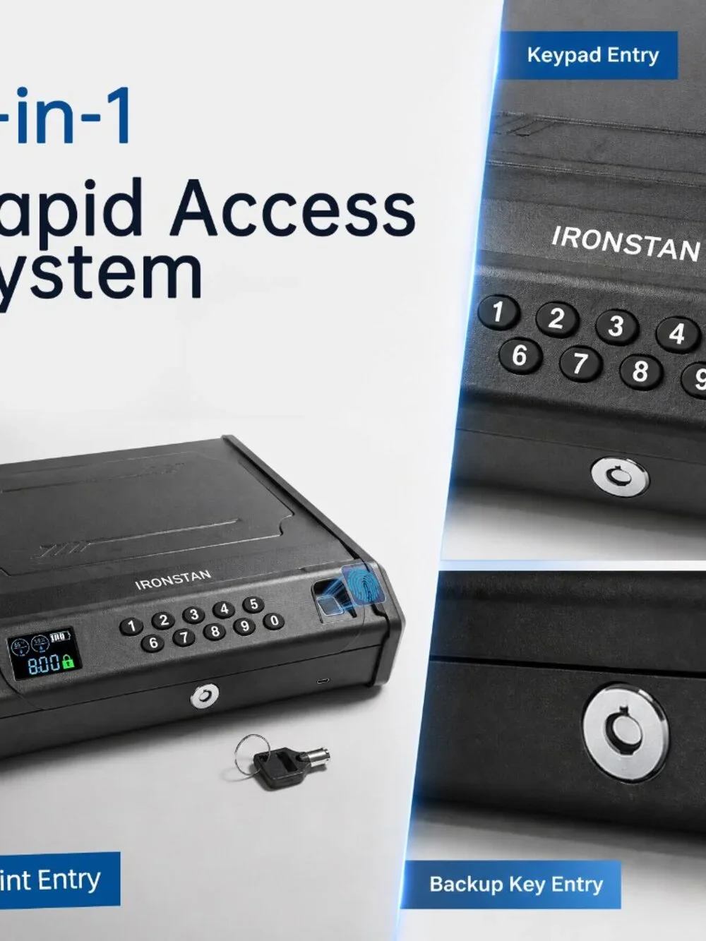 Gun Safe with 3 Unlock Ways - Fingerprint/Digital PIN/Key, LCD Display